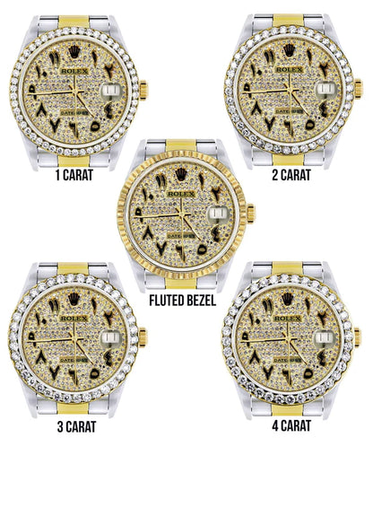Diamond Gold Rolex Datejust Watch 16233 | 36MM | Black Arabic Full Diamond Dial | Stainless Steel | Oyster Band