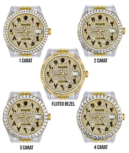 Diamond Gold Rolex Datejust Watch 16233 | 36MM | Black Arabic Full Diamond Dial | Stainless Steel | Jubilee Band