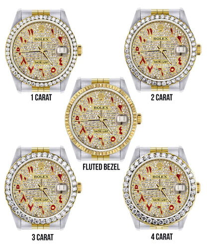 Diamond Rolex Datejust Watch 16233 | 36MM | Custom Red Arabic Full Diamond Dial | Stainless Steel | Jubilee Band