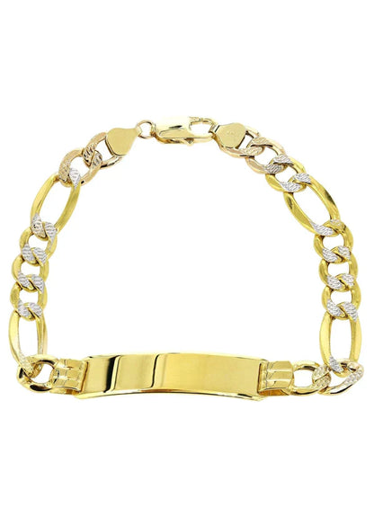 Hollow ID Pave Figaro Bracelet | 10K/14K | Yellow Gold