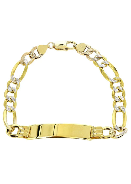 Hollow ID Pave Figaro Bracelet | 10K/14K | Yellow Gold