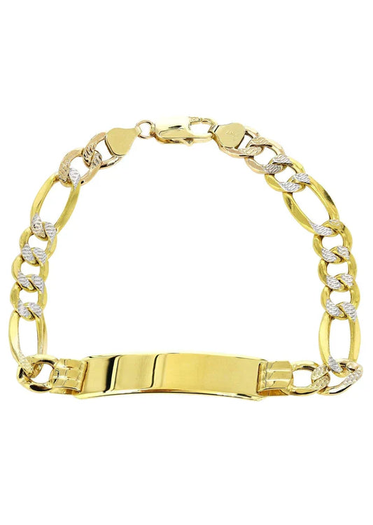 Hollow ID Pave Figaro Bracelet | 10K/14K | Yellow Gold