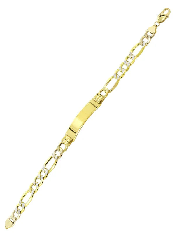 Hollow ID Pave Figaro Bracelet | 10K/14K | Yellow Gold