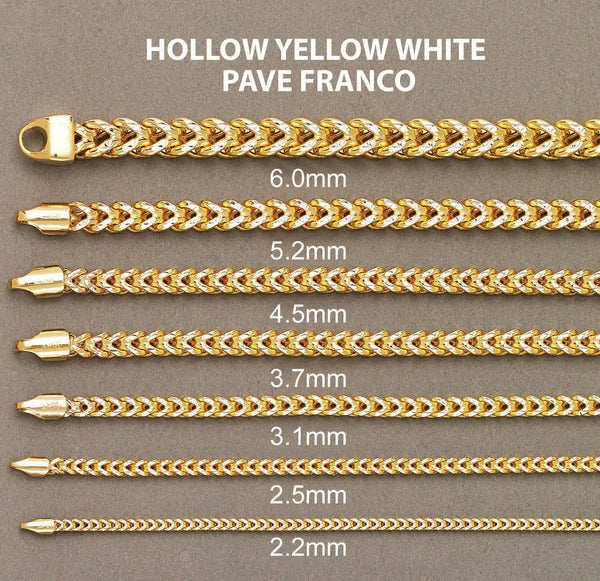 Hollow Diamond Cut Franco Chain 10K/14K - Yellow Gold