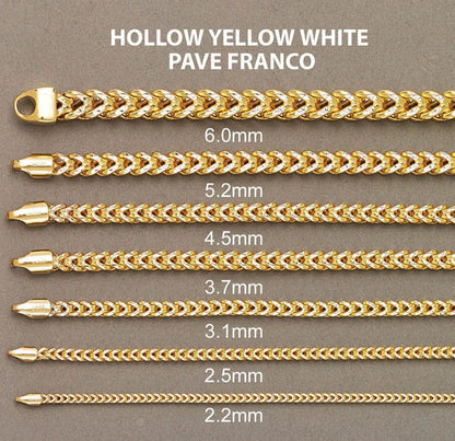 Hollow Diamond Cut Franco Chain 10K/14K - Yellow Gold