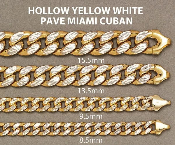 Hollow Diamond Cut Miami Cuban Link Chain 10K/14K - Yellow Gold