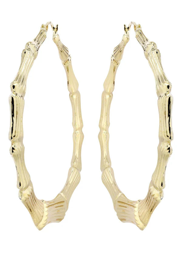 10K Gold Bamboo Hoop Earrings | Customizable Size