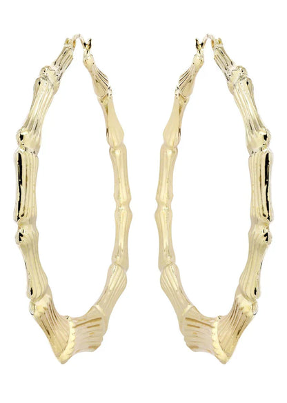10K Gold Bamboo Hoop Earrings | Customizable Size
