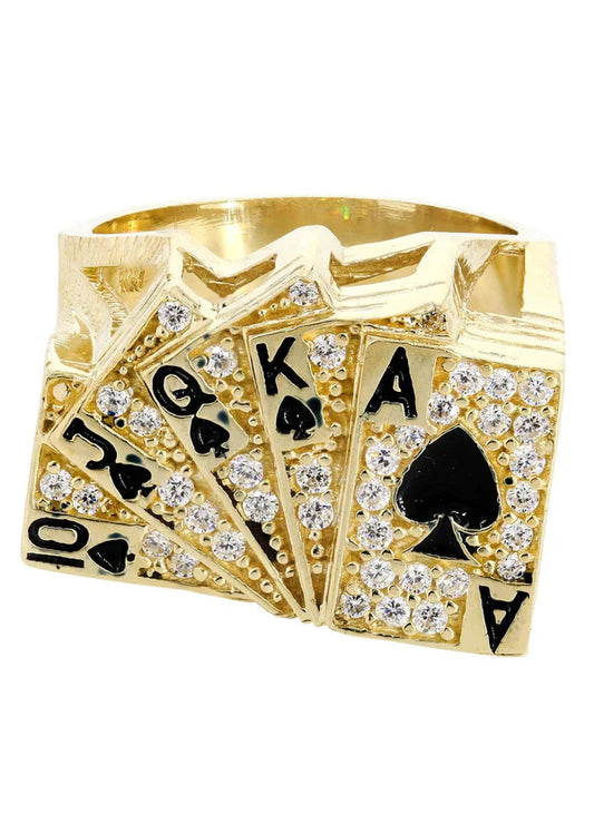 Mens Gold Cards Pinky Ring | 10K Solid Yellow Gold