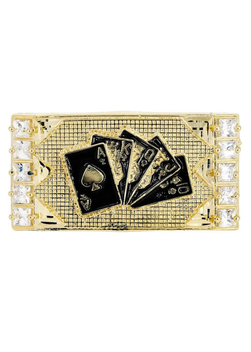 Mens Gold Cards Double Ring | 10K Solid Yellow Gold