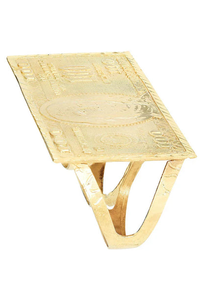 $100 Dollar Bill Triple Finger Ring | 10K Solid Yellow Gold