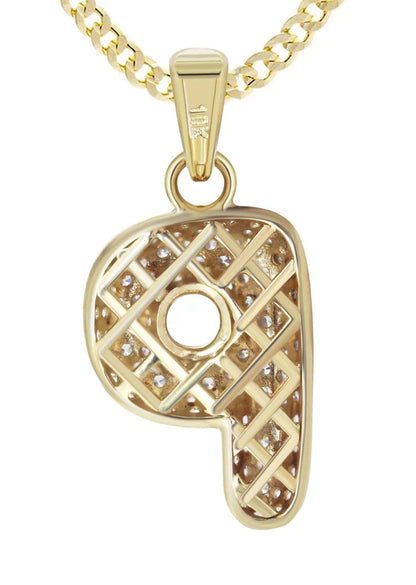 10K Yellow Gold Bubble Letter "P" CZ Necklace | Appx. 4.2 Grams