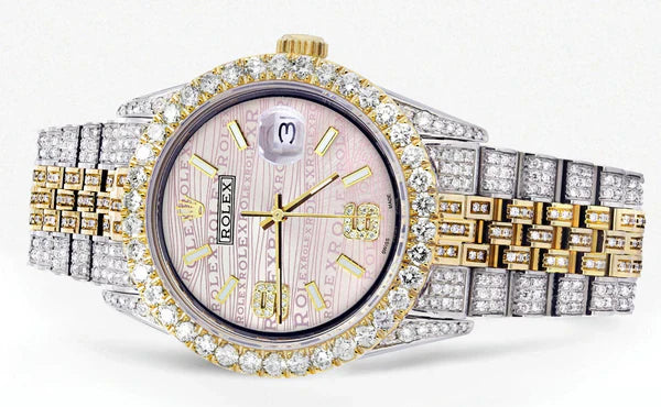 Iced Out Rolex Datejust | 36MM | Pink Diamond Dial | Two Tone | Diamond Jubilee Band | 10 Carats of Diamonds