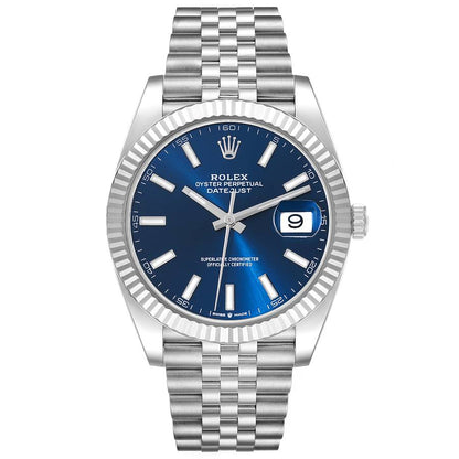 Diamond Rolex Datejust Watch 126334 | 41 MM | White Gold Blue Dial | Stainless Steel