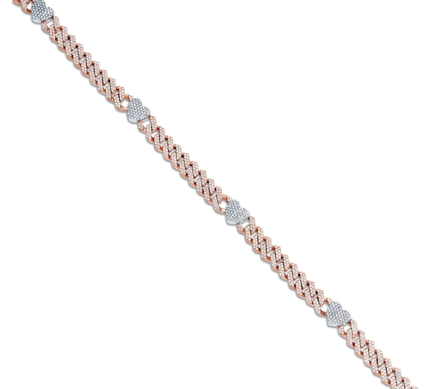 Diamond Cuban Chain with Heart Motif | 14K GOLD 4.21CTW | 4MM | 3 Color Options Available | Two Tone Available