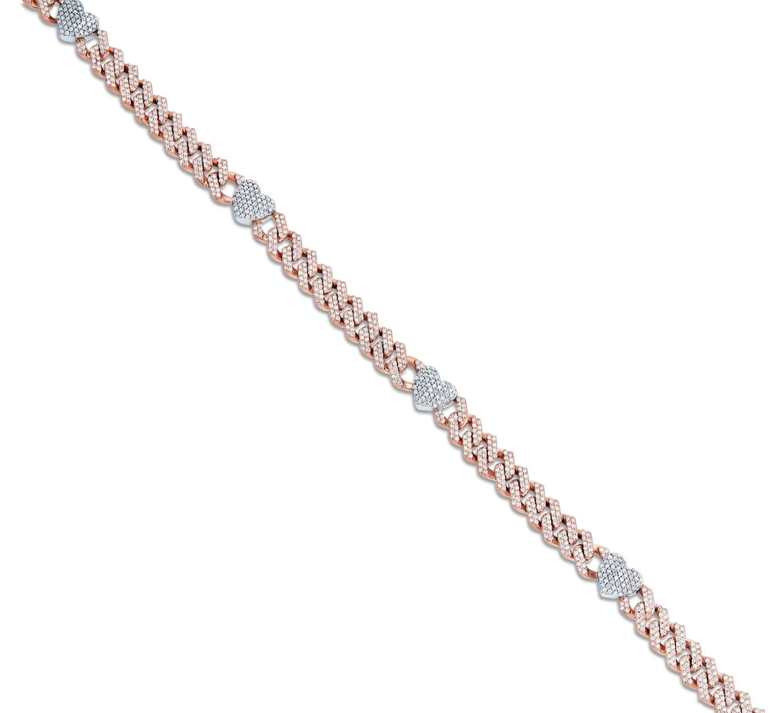 Diamond Cuban Chain with Heart Motif | 14K GOLD 4.21CTW | 4MM | 3 Color Options Available | Two Tone Available