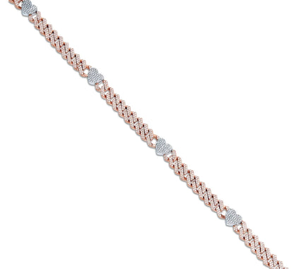 Diamond Cuban Chain with Heart Motif | 14K GOLD 4.21CTW | 4MM | 3 Color Options Available | Two Tone Available