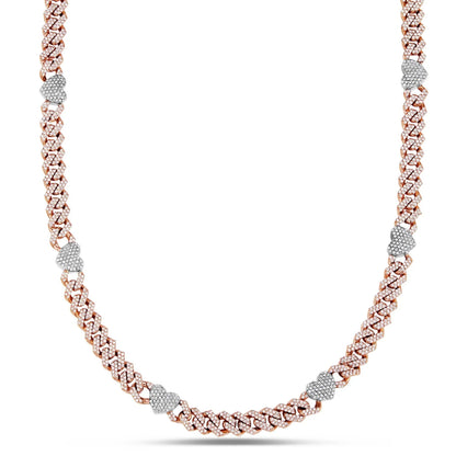 Diamond Cuban Chain with Heart Motif | 14K GOLD 4.21CTW | 4MM | 3 Color Options Available | Two Tone Available