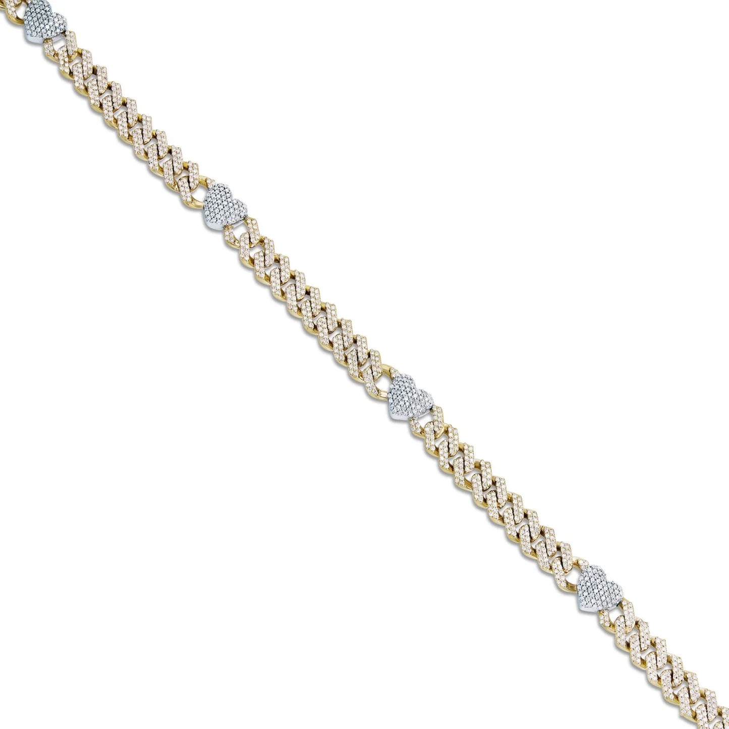 Diamond Cuban Chain with Heart Motif | 14K GOLD 4.21CTW | 4MM | 3 Color Options Available | Two Tone Available