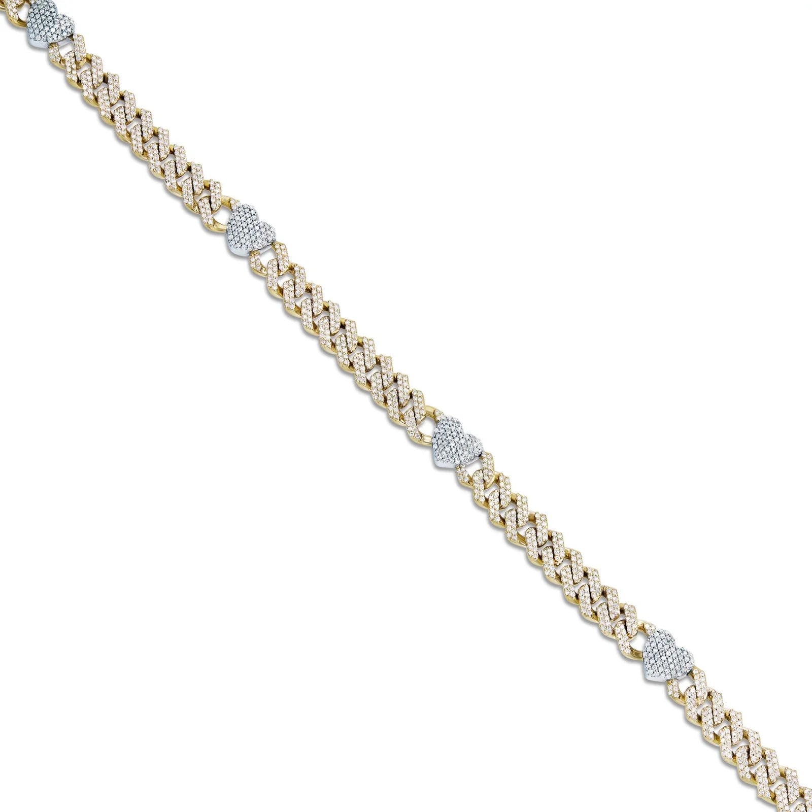 Diamond Cuban Chain with Heart Motif | 14K GOLD 4.21CTW | 4MM | 3 Color Options Available | Two Tone Available