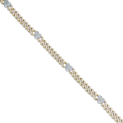 Diamond Cuban Chain with Heart Motif | 14K GOLD 4.21CTW | 4MM | 3 Color Options Available | Two Tone Available