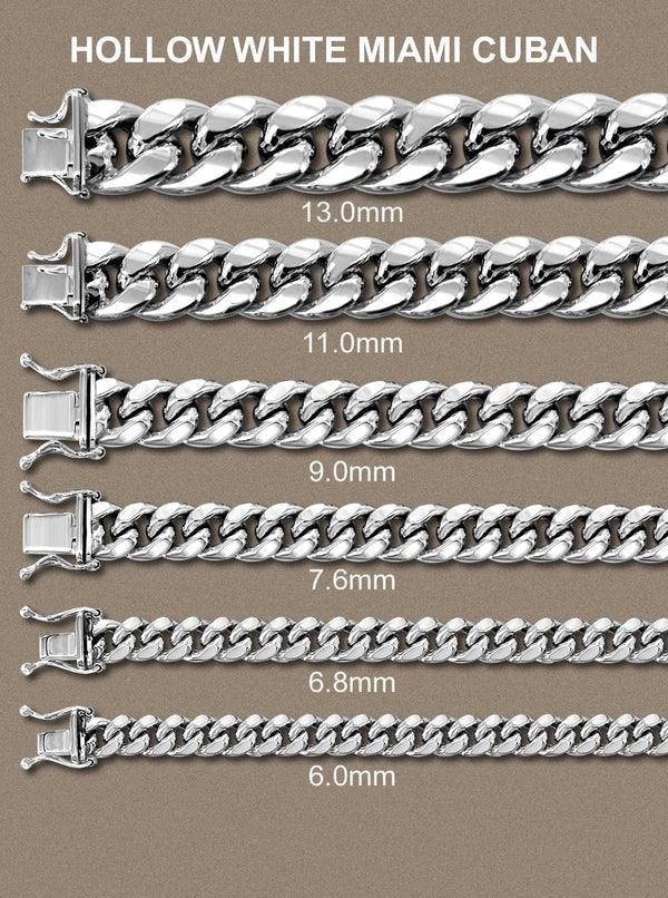 Hollow Miami Gold Cuban Link Chain 10K/14K - White Gold