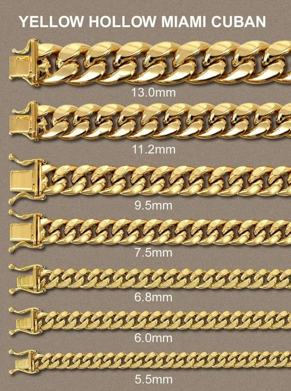 Hollow Miami Gold Cuban Link Chain 10K/14K - Yellow Gold