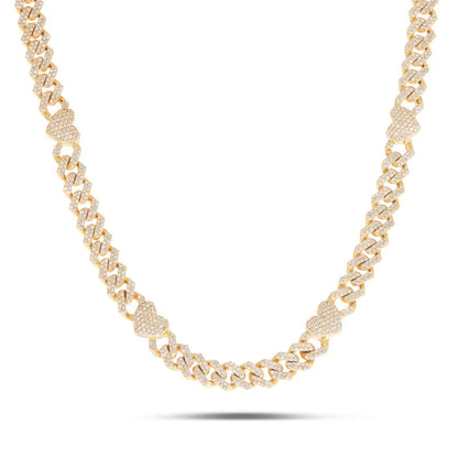 Diamond Cuban Chain with Heart Motif | 10K GOLD 4.21CTW | 4MM | 4 Color Options Available | Two Tone Available
