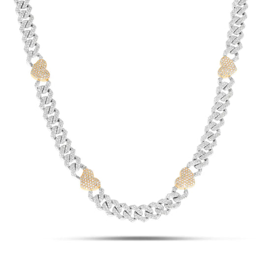 Diamond Cuban Chain with Heart Motif | 10K GOLD 4.21CTW | 4MM | 4 Color Options Available | Two Tone Available